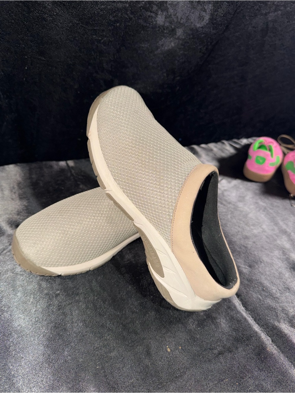 Merrell Women's Slip-On Knit Mules in Light Beige and Cream